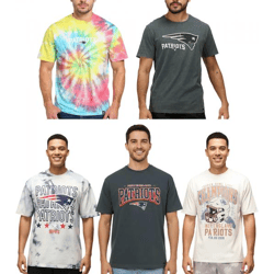 RE:COVERED X NFL New England Patriots Herren T-Shirt mit verschiedenen Prints Baumwoll-Shirt Weiß, Blau, Grau, Bunt