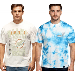 RE:COVERED X NFL Miami Dolphins Herren T-Shirt mit Front-Print Baumwoll-Shirt RCNFL Ecru-Weiß oder Batik Blau