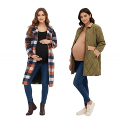 2in1 Mantel Damen Mantel Umstandsmode Schwangerschafts-Jacke Übergangs-Jacke Blau/Rot/Beige kariert oder 936631 Grün