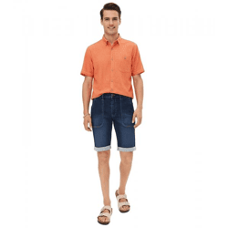 Men's Stretch Denim Bermuda Shorts, Cotton Pants with Patch Pockets, Shorts 977985 Dark Blue