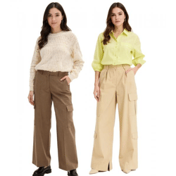 Practical women's cargo pants, casual pants, everyday pants: 966705 Straight Fit in brown or 972109 Wide-Leg High-Waist in beige