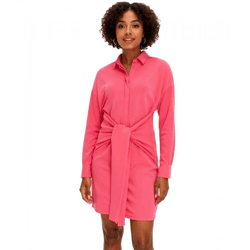 stylisches Damen Mini-Kleid Sommer-Kleid mit Hemdkragen und Fledermausärmeln 934479 Pink