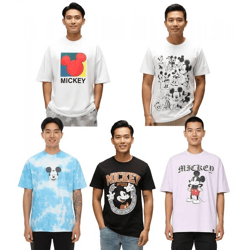 RE:COVERED X Disney Herren T-Shirt mit verschiedenen Styles und Mickey Mouse Prints Baumwoll-Shirt Rundhals in Weiß, Schwarz, Violett, Blau