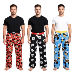 RE:COVERED X Disney Mickey Mouse Men's Lounge Pants with Disney Print, Cotton Pajama Pants RCDIF210 in Black, Blue, or Red