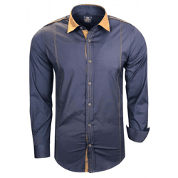 Modern long-sleeve shirt for men with contrasting stitching; business shirt, casual shirt, 76, anthracite