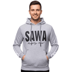 Sporty men's hooded sweatshirt with a large print and lettering on the front Hoodie Sweatshirt 19154 Gray