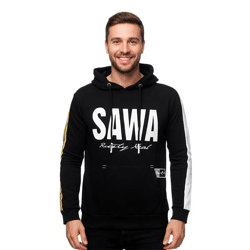 Sporty men's hooded sweatshirt with a large print and lettering on the front Hoodie Sweatshirt 19154 Black