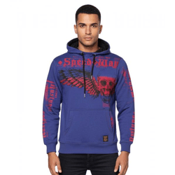 Stylish Hooded Sweatshirt with Trendy Print - Men's Hoodie 19149 Navy Blue