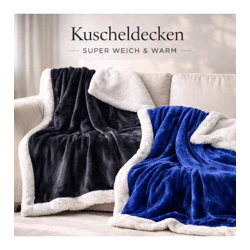 Wendbare Everlasting Comfort Plüsch-Sherpa-Fleecedecke Kuscheldecke 127 x 165 cm Blau und Schwarz