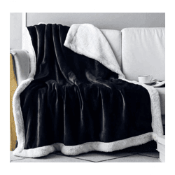 Wendbare Everlasting Comfort Plüsch-Sherpa-Fleecedecke Kuscheldecke 127 x 165 cm Schwarz