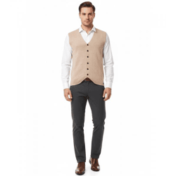 Elegante Herren Feinstrick-Weste mit Knopfleiste Anzug-Weste 13412 Camel