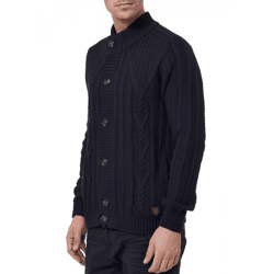 Klassische Herren Grobstrick Strick-Jacke mit Stehkragen und Knopfleiste Struktur-Cardigan 13401 Marine