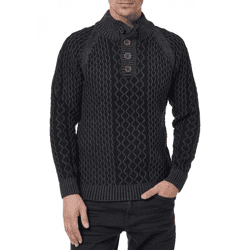 Markanter Herren Strick-Pullover mit Stehkragen und Knopfleiste Kontrast-Sweater im Strukturstrick 13394 Anthrazit