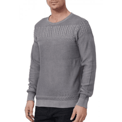 Cooler Herren Rundhals-Pullover mit modernem Strick-Muster Feinstrick-Sweater 13393 Anthrazit