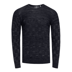 Casual Men's Fine-Knit Sweater with Checkered Pattern and Crew Neck, Slim Fit Knit Sweater 13378 Navy