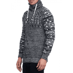 Moderner Herren Strick-Pullover mit Rollkragen und Kontraststrick Struktur-Sweater 13366 Schwarz