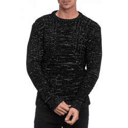 Modern Men's Knit Sweater with Textured Pattern, Crew Neck Sweater 13361 Black