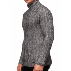 Vielseitiger Herren Grobstrick Stehkragen-Pullover mit eingearbeitetem Muster Woll-Sweater 13353 Schwarz