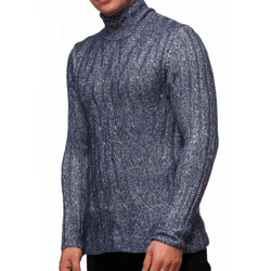 Vielseitiger Herren Grobstrick Stehkragen-Pullover mit eingearbeitetem Muster Woll-Sweater 13353 Marine