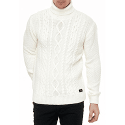 Cooler Herren Grobstrick Rollkragen-Pullover mit eingearbeitetem Muster Sweater 13348 Ecru