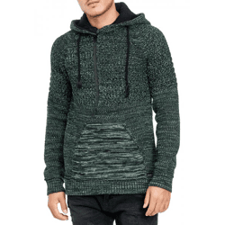 Lässiger Herren Strick Kapuzen-Pullover mit Half-Zip-Reißverschluss Sweater mit Biker-Struktur Hoodie 13346 Neon-Grün