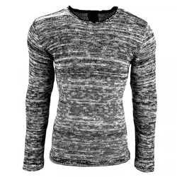 Moderner Herren Strick-Pullover im Strukturstrick Slim Fit Rundhals-Sweater 13268 Schwarz