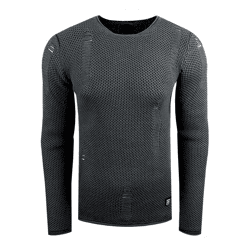 Moderner Herren Strick-Pullover im Destroyed Look Slim Fit Rundhals-Sweater mit Strukturstrick 13249 Anthrazit