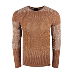Klassischer Herren Strick-Pullover mit Zopfmuster Slim Fit Rundhals-Sweater im Strukturstrick Design 13265 Camel