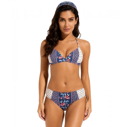 Playful Women's Bikini Bottoms with a Regular Leg Cut and Embellishments 976527 Blue/Pink/Beige
