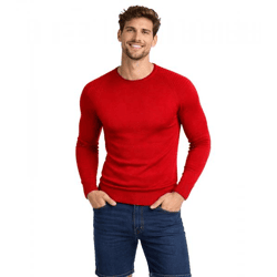 Stylish Men's Knit Sweater, Biker Look, Slim Fit, Crew Neck Sweater 6269 Red