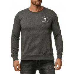 Cooler Herren Rundhals-Sweater mit Skull Print und großem Rückendruck Pullover 19104 Anthrazit