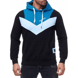 Lässiger Herren Kapuzen-Pullover im Colorblock Design Hoodie mit Kängurutasche Sweater 19047 Petrol