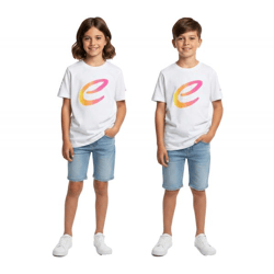 farbenfrohes Formula E Kinder T-Shirt Kurzarm-Shirt nachhaltiges Baumwoll-Shirt mit Formula E Logo 701223593 001 Weiß/Pink/Gelb