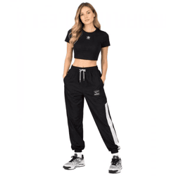 adidas Damen Rippstrick-T-Shirt Crop-Top mit gesticktem Logo Baumwoll-Shirt II8057 Schwarz