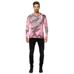 Markantes Herren Longsleeve V-Ausschnitt Washed Print Design Slim Fit Langarm-Shirt 10135 Koralle