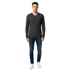 Moderner schlank geschnittener Herren Feinstrickpullover mit V-Ausschnitt 3174 Schwarz