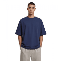 Prohibited Savile Row Team Herren T-Shirt Baumwoll-Shirt mit auffälligem Rückenprint Kurzarm-Shirt Oversized-Fit Navy