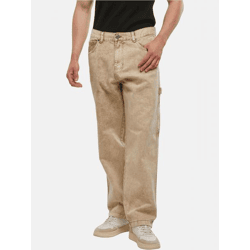 Stylish DEF Men's Straight-Fit Jeans with Drawstring and Zipper, Cotton, Beige
