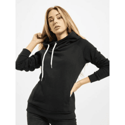 lässiger Urban Classics Damen Hoodie Rippbündchen Kapuze 300 g/m² mit Baumwolle Schwarz