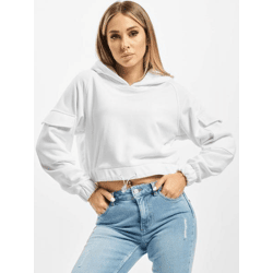 lässiger URBAN CLASSICS Damen Hoodie Kordelzug Klettverschluss 300 g/m² mit Baumwolle Weiß