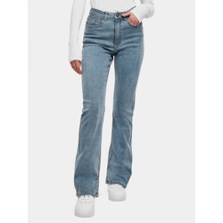 moderne URBAN CLASSICS Damen Jeans Straight Fit Stretch Reißverschluss mit Baumwolle Blau