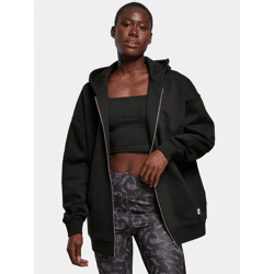 weicher URBAN CLASSICS Damen Hoodie große Kapuze Reißverschluss 300 g/m² mit Baumwolle Schwarz