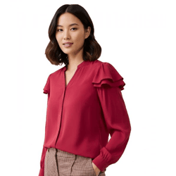 Attraktive Damen Bluse mit Seidenanteil Langarm-Bluse 927834 Rot
