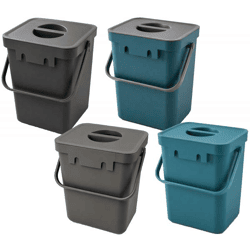 Bio-Abfall-Eimer 5 Liter mit Tragehenkel Mülleimer Haushalt 24x16 x15 cm Grau, Blau oder Blau/Grau