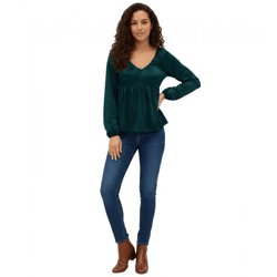 Modische Jersey-Bluse mit V-Ausschnitt und Rüschen Ausgeh-Bluse Langarm-Bluse 949372 Gtrün