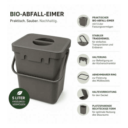 Bio-Abfall-Eimer 5 Liter mit Tragehenkel Mülleimer Haushalt 24x16 x15 cm 9977753 Grau 