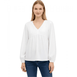 Modische Bluse mit V-Ausschnitt und Rüschen Ausgeh-Bluse Langarm-Bluse 925799 Weiß