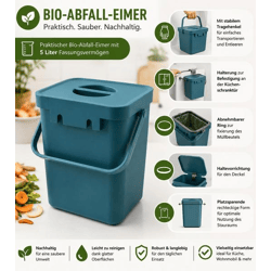 Bio-Abfall-Eimer 5 Liter mit Tragehenkel Mülleimer Haushalt 24x16 x15 cm 8171624 Blau