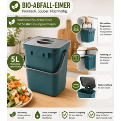 Bio-Abfall-Eimer 5 Liter mit Tragehenkel Mülleimer Haushalt 24x16 x15 cm 9978255 Blau/Grau 