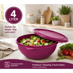 Praktische Frischhaltedose mit Deckel 4 Liter – Große Kunststoffschüssel zur Aufbewahrung von Salaten, Obst & Lebensmitteln Lila